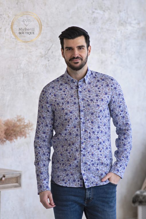 Eterna Slim Fit férfiing kék virág mintás