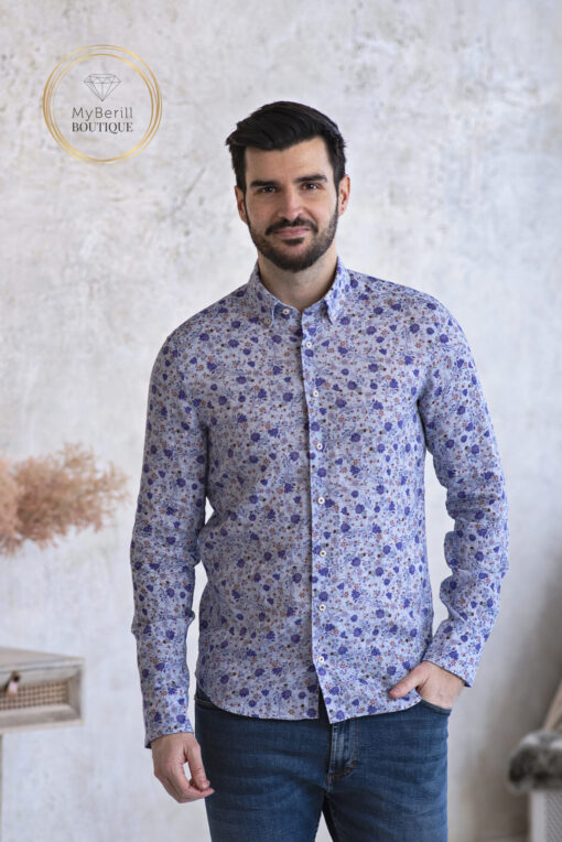 Eterna Slim Fit férfiing kék virág mintás