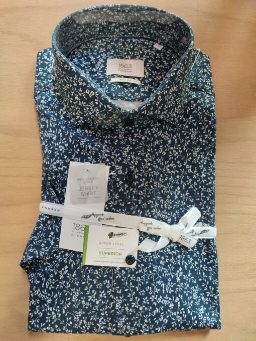 Eterna Slim Fit jersey férfiing sötétkék mintás rövid ujjú