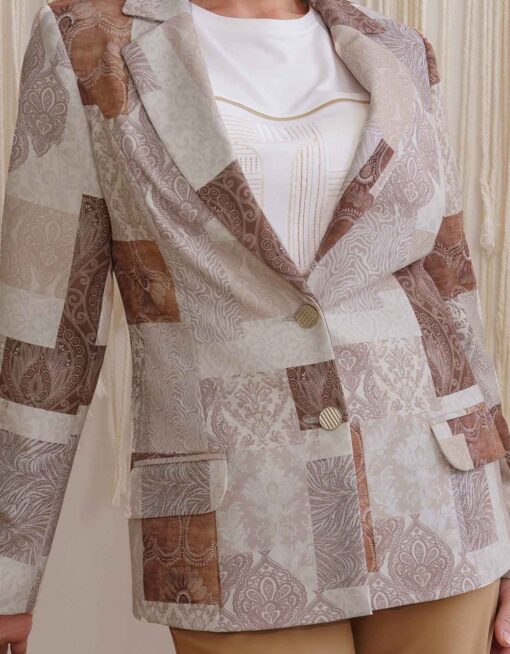 Livello Drapp-barna-beige mintás gombos, galléros blézer - Image 4