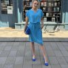 Livello kék derékban kötős rövid ujjú ruha