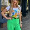 Livello Színes mintás,strasszos kerek nyakú felső - fehér | MyBerill Boutique