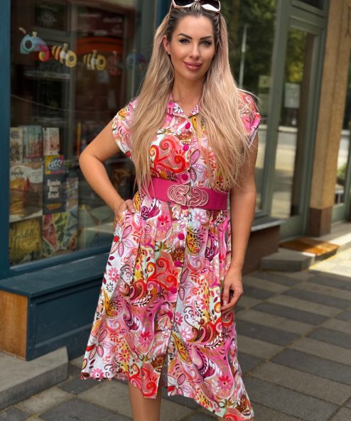 Livello Pink mintás galléros, rövid ujjú ingruha