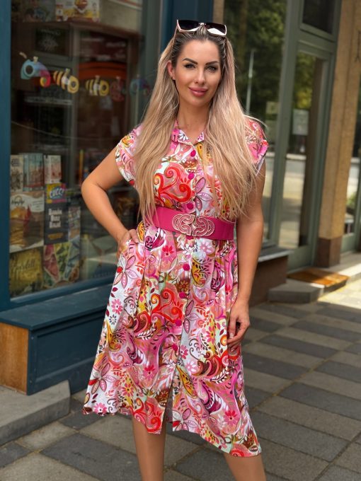 Livello Pink mintás galléros, rövid ujjú ingruha