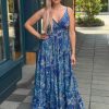 Selyem ruha egyedi mintával Rea kék-arany - acélkék | MyBerill Boutique