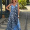 Selyem ruha egyedi mintával Seherezádé kék-szürke - Alkalmi ruha | MyBerill Boutique