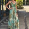 Selyem ruha egyedi mintával Rea zöld bézs - Alkalmi ruha | MyBerill Boutique