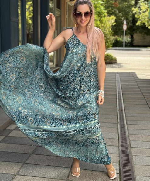 Selyem ruha egyedi mintával Seherezádé türkiz-fekete-arany - Alkalmi ruha, 3. kép | MyBerill Boutique