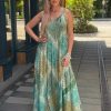 Selyem ruha egyedi mintával Seherezádé türkizzöld-bézs - Alkalmi ruha | MyBerill Boutique