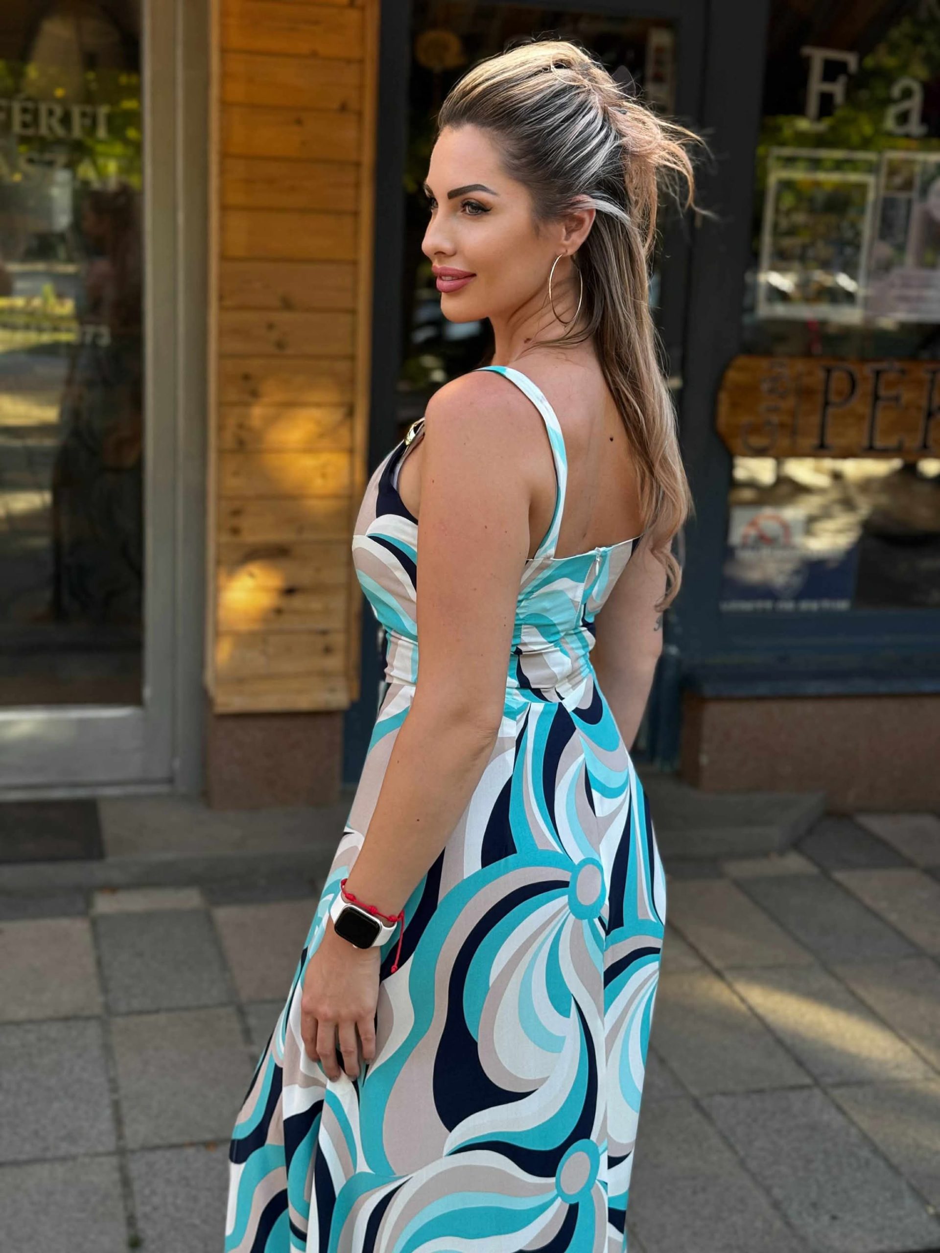 Mystic Day Mischel kék mintás maxi ruha - acélkék, 3. kép | MyBerill Boutique