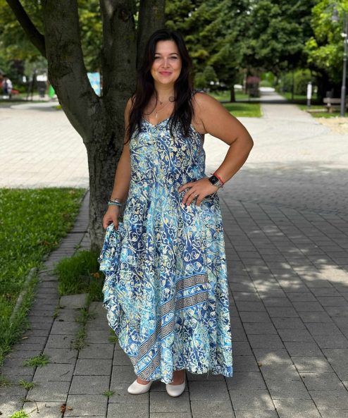 Selyem ruha egyedi mintával Seherezádé sötétkék-homok inda - acélkék, 3. kép | MyBerill Boutique