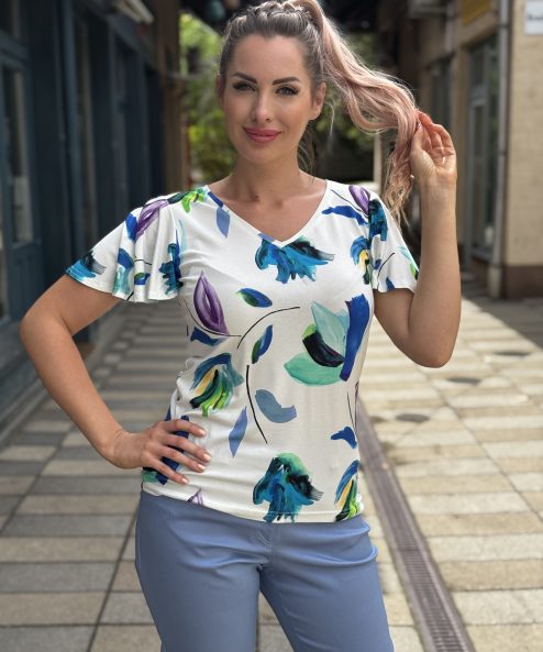 Livello  Mintás V-nyakú lebegő ujjú felső