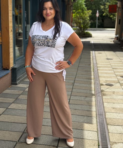 Livello mogyoró derékban gumis bőszárú nadrág