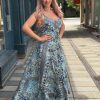 Selyem ruha egyedi mintával Rea kék- homok inda - acélkék | MyBerill Boutique