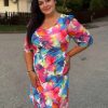 Livello Világoskék mintás mintás kerek nyakú ruha nyakban megkötős - Egyrészes ruha | MyBerill Boutique