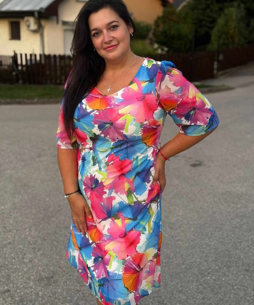 Livello Világoskék mintás mintás kerek nyakú ruha nyakban megkötős