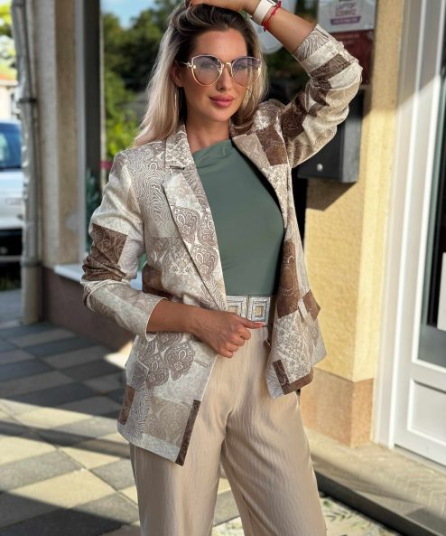 Livello Drapp-barna-beige mintás gombos, galléros blézer - barna, 3. kép | MyBerill Boutique