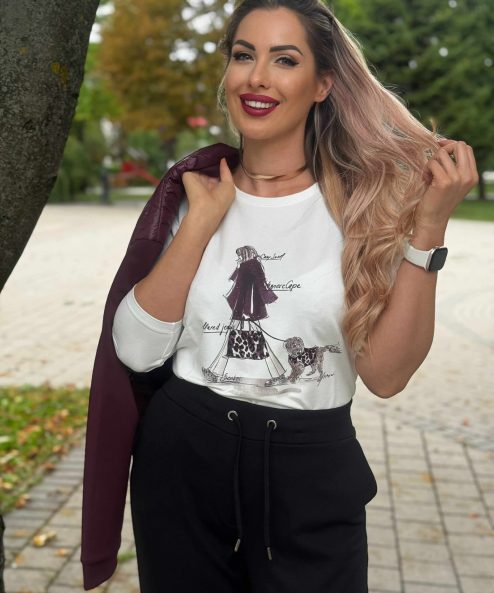 Monari felső kutyás hölgy mintával