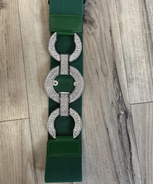 Alternative view of Széles gumis öv kerek, strasszos díszítéssel zöld