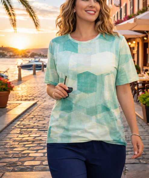 Navigazione mintás rövidujjú felső türkiz