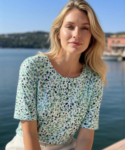 A Navigazione menta kék pötty mintás jersey felső alternatív nézete