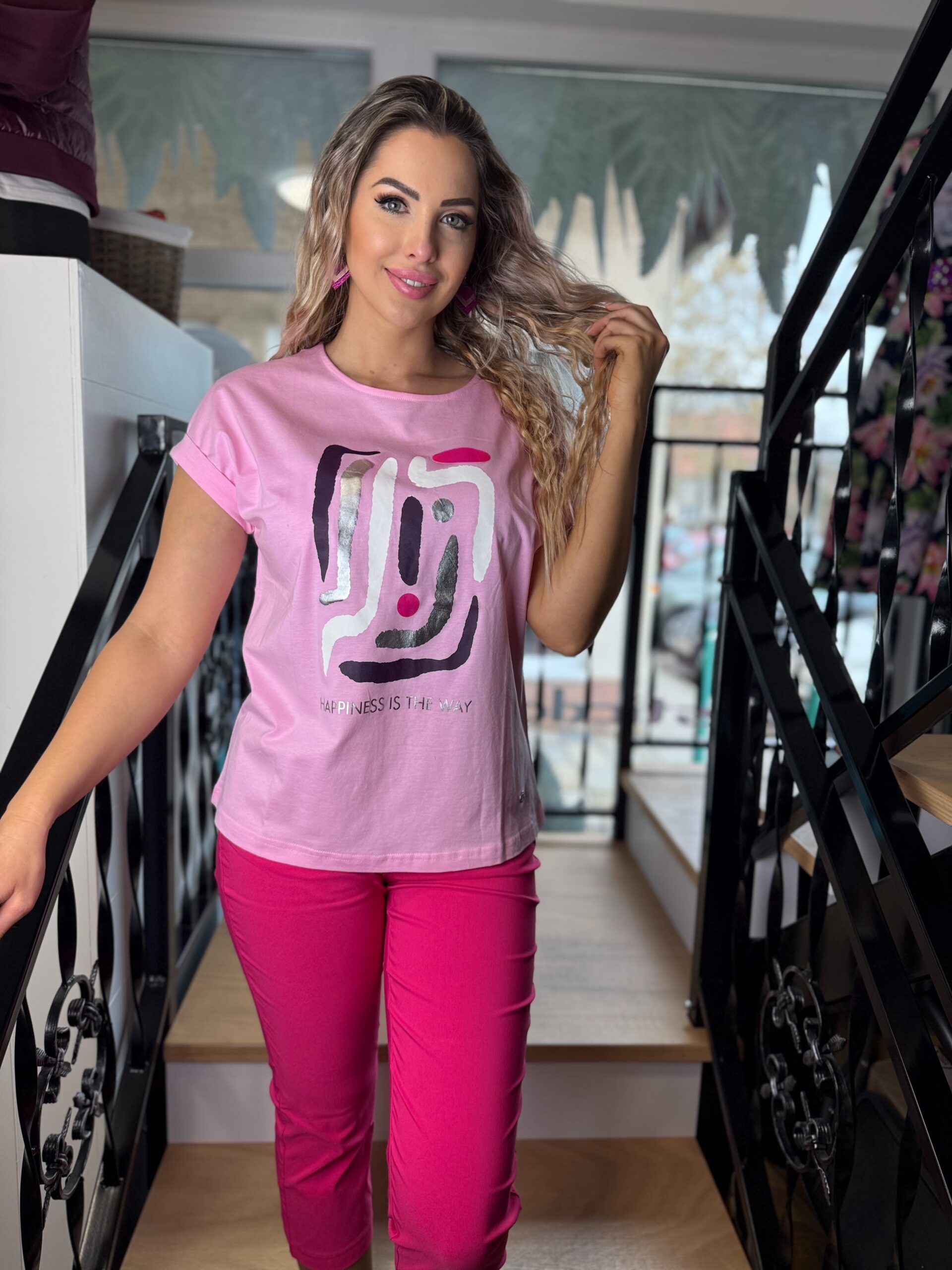 Navigazione rövid ujjú rózsaszín felső - fehér, 2. kép | MyBerill Boutique