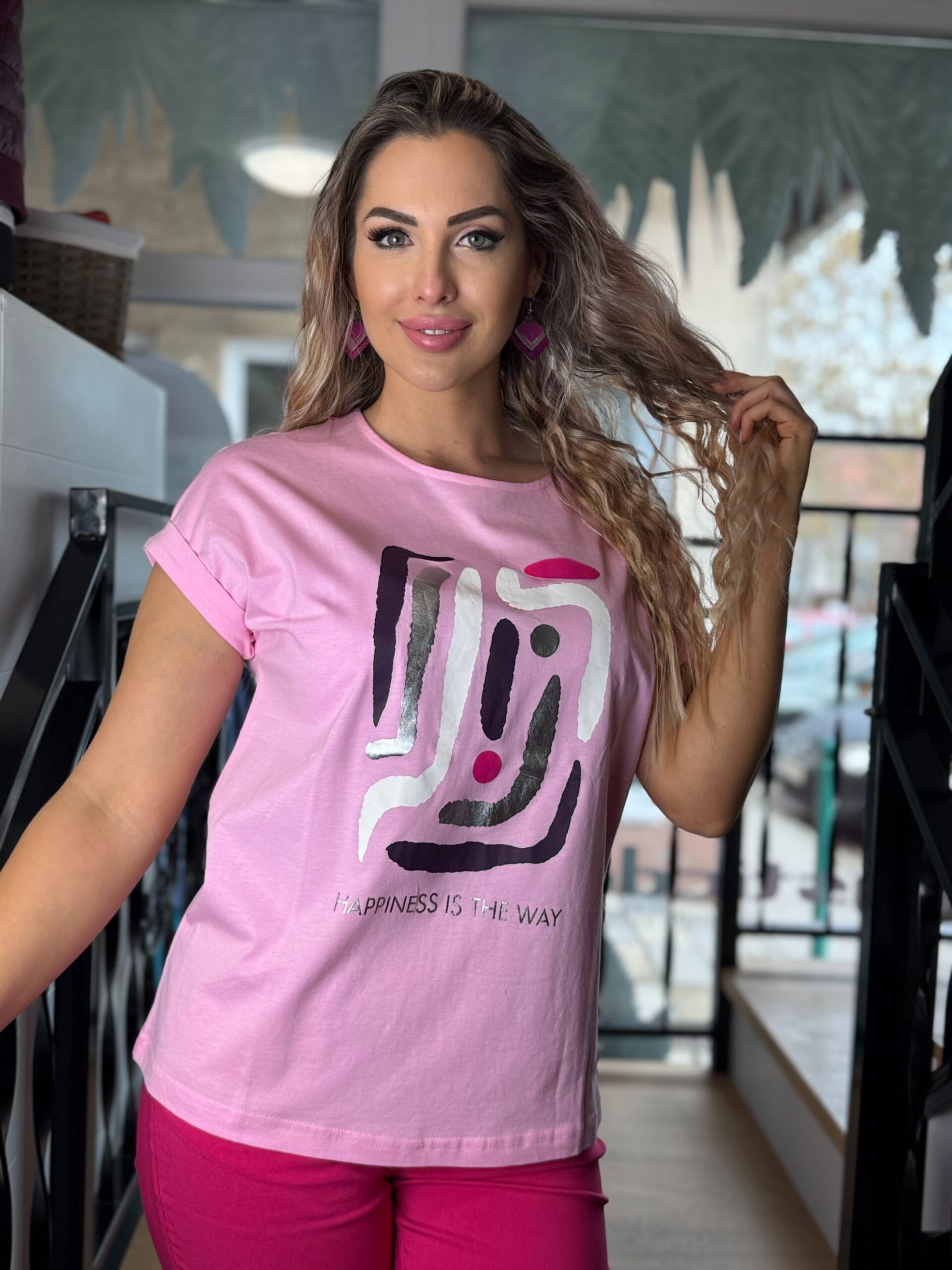 Navigazione rövid ujjú rózsaszín felső - fehér | MyBerill Boutique