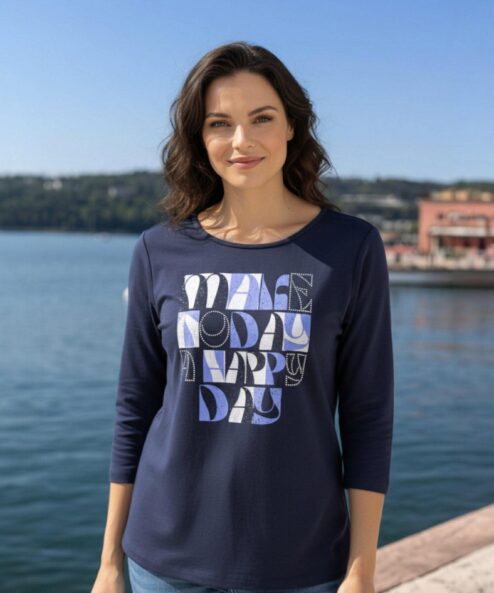 Navigazione sötétkék 3/4 ujjú pulóver – Modern, mutatós dizájn