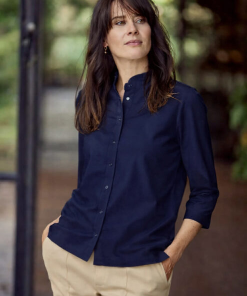 Bloomings álló galléros pamut blúz sötétkék