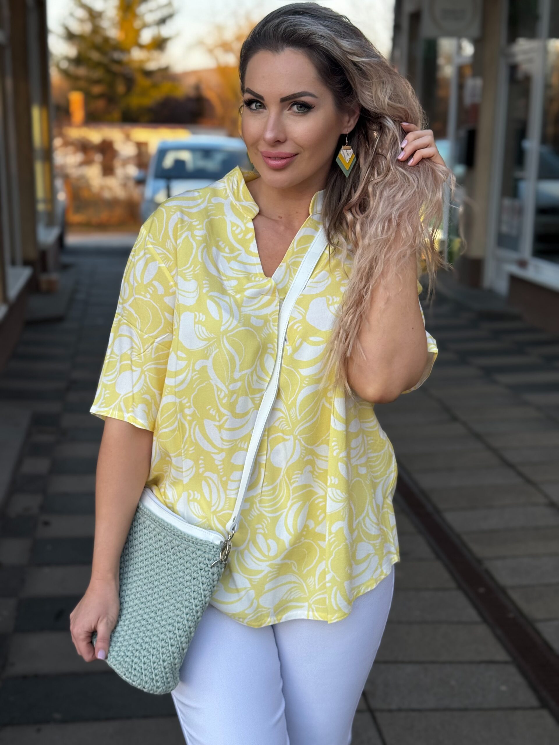 Navigazione sárga mintás tunika - fehér | MyBerill Boutique