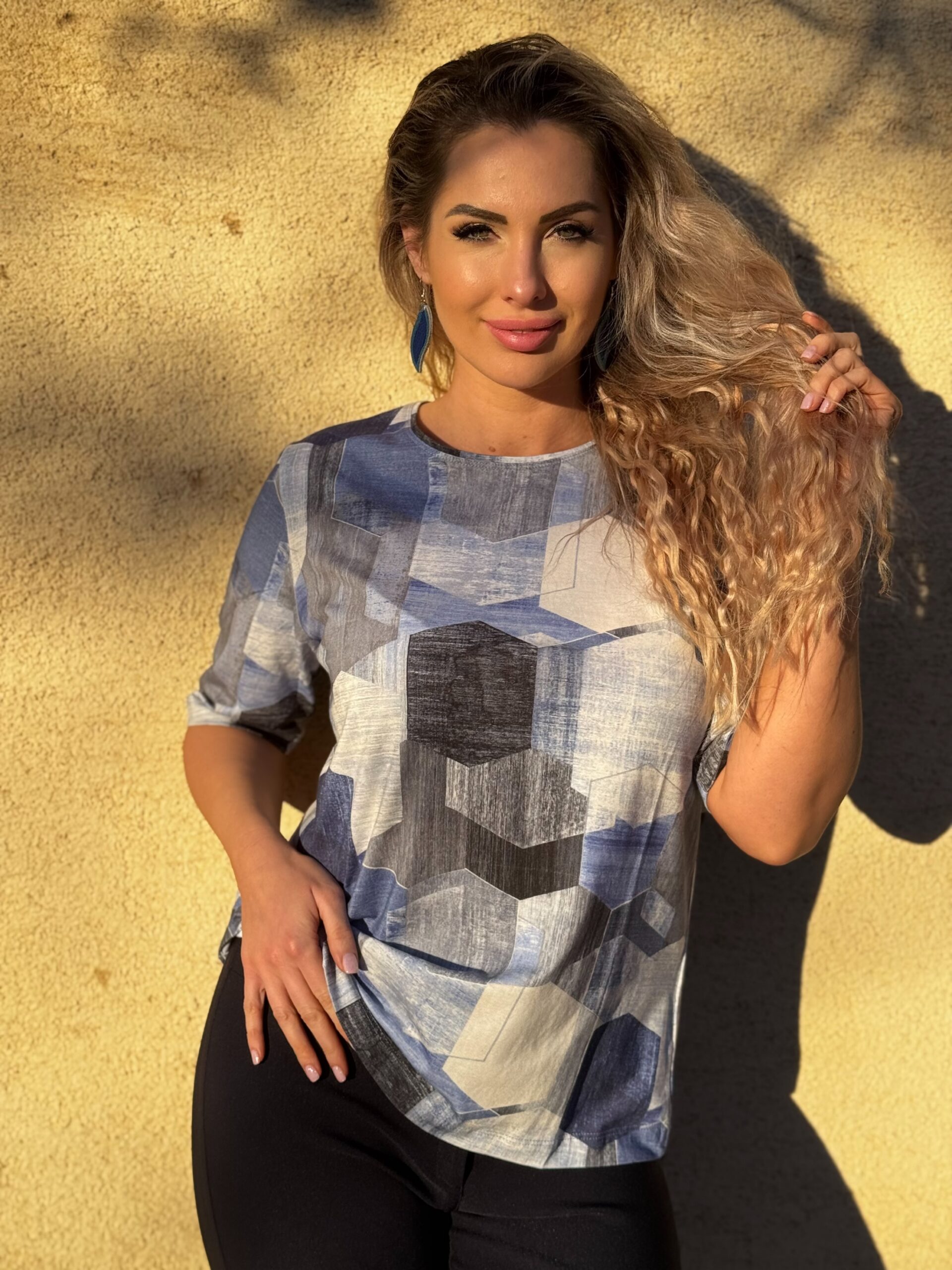 Navigazione mintás rövidujjú felső jeans - Felső, 2. kép | MyBerill Boutique