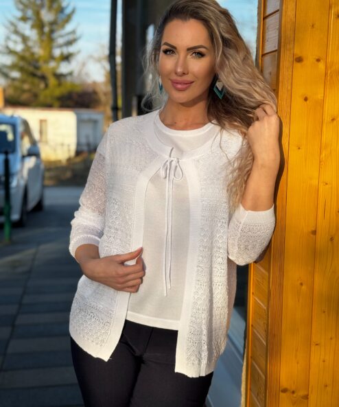 Navigazione fehér kötött könnyű kardigán