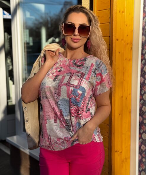 Navigazione pink betű mintás rövid ujjú felső