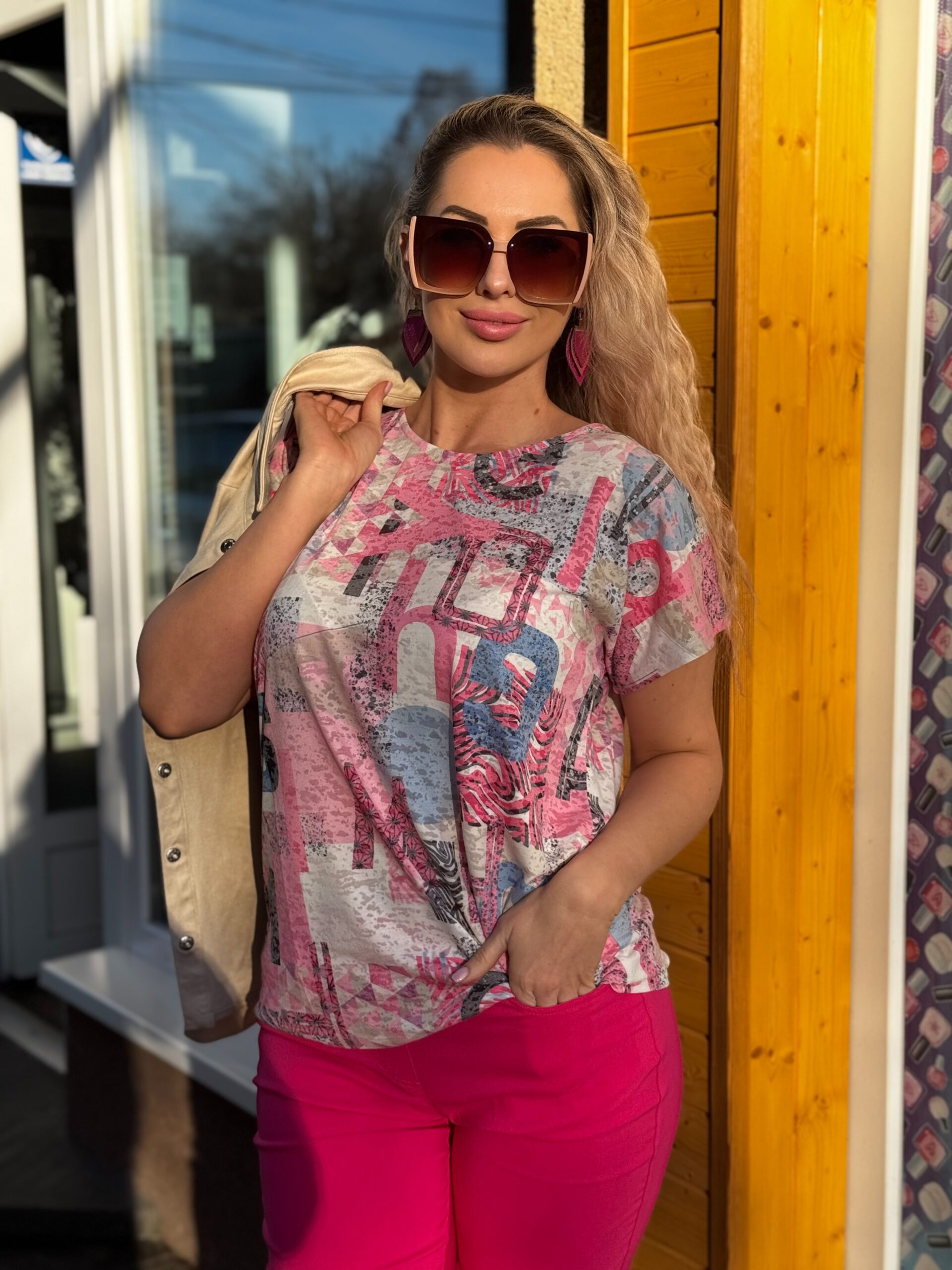 Navigazione pink betű mintás rövid ujjú felső - fehér | MyBerill Boutique