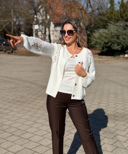 Monari csipkebetétes kardigán - ekrü, 4. kép | MyBerill Boutique