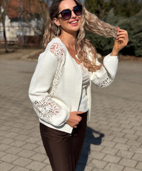 Monari csipkebetétes kardigán - ekrü, 3. kép | MyBerill Boutique