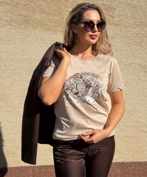 Monari leopárd mintás rövidujjú felső - barna, 3. kép | MyBerill Boutique