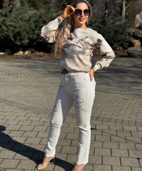 A Monari strasszos feliratú farmer nadrág Natúr alternatív nézete