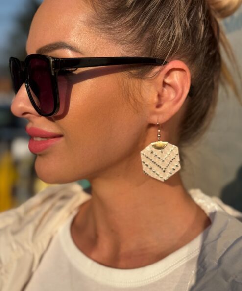 LEYA bőr kézműves fülbevaló (nagy hatszög)