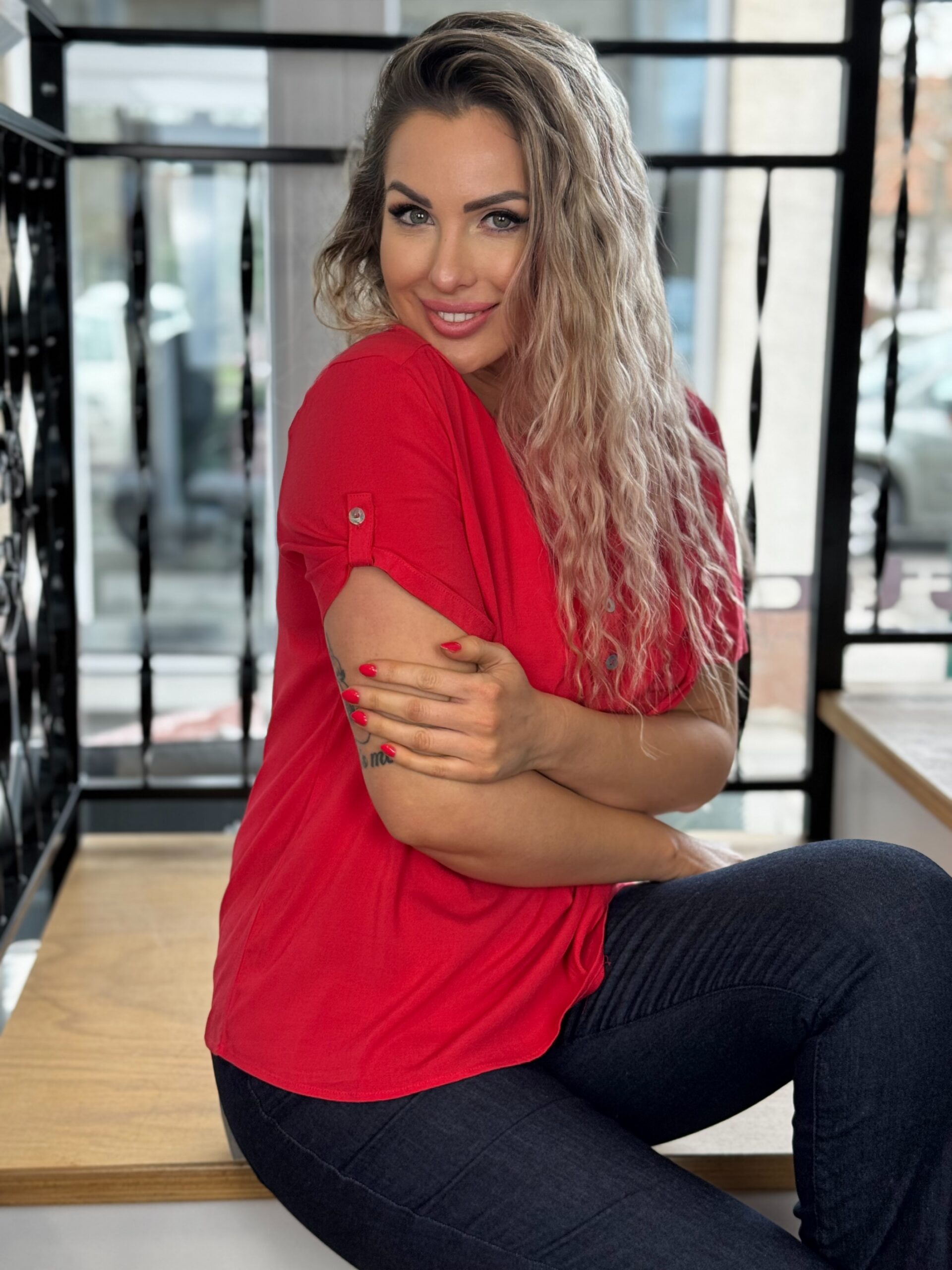 Navigazione gombos felső piros - 3/4-es ujjú, 2. kép | MyBerill Boutique