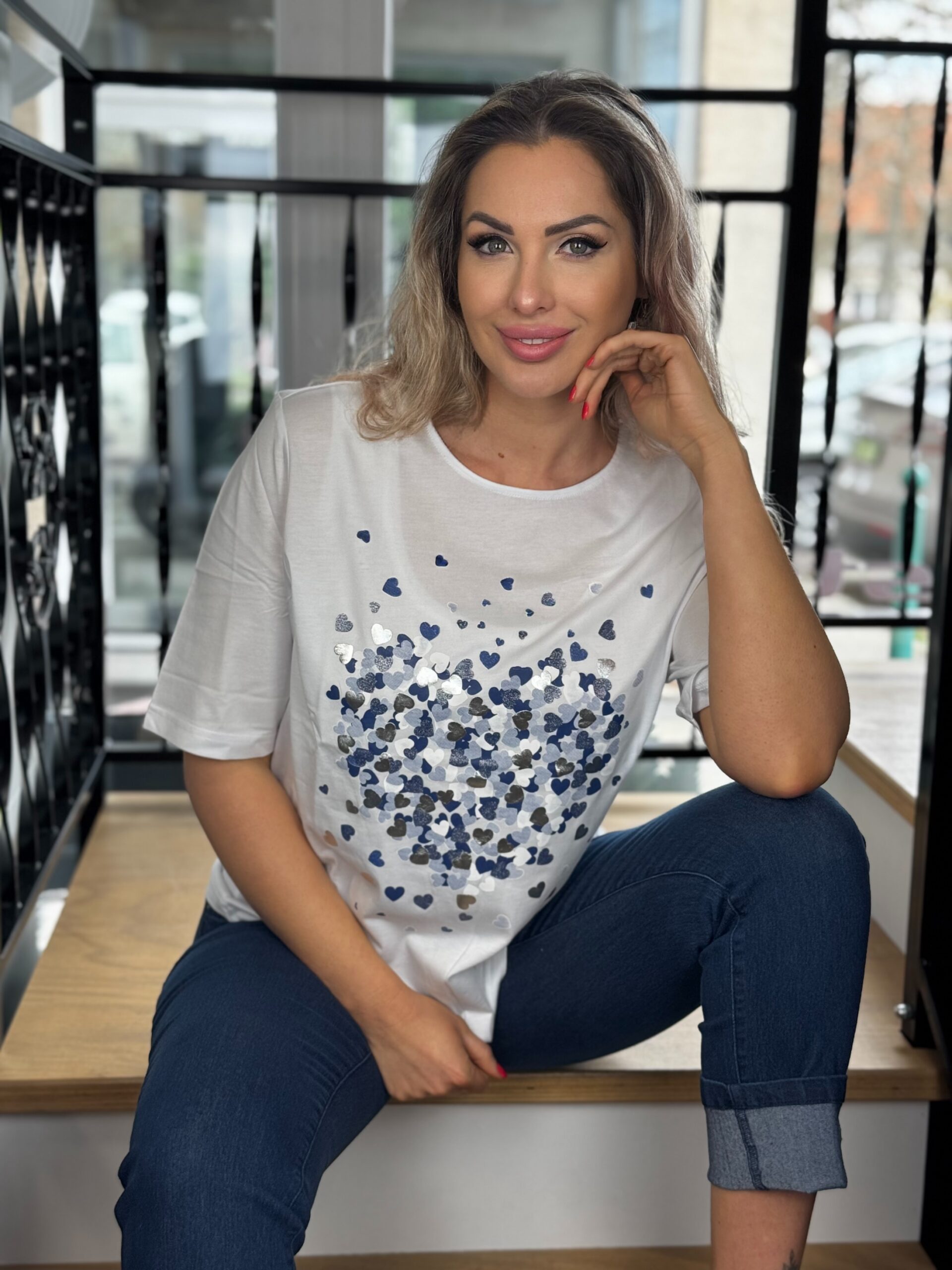 Navigazione szivecske mintás rövid ujjú felső fehér - fehér | MyBerill Boutique
