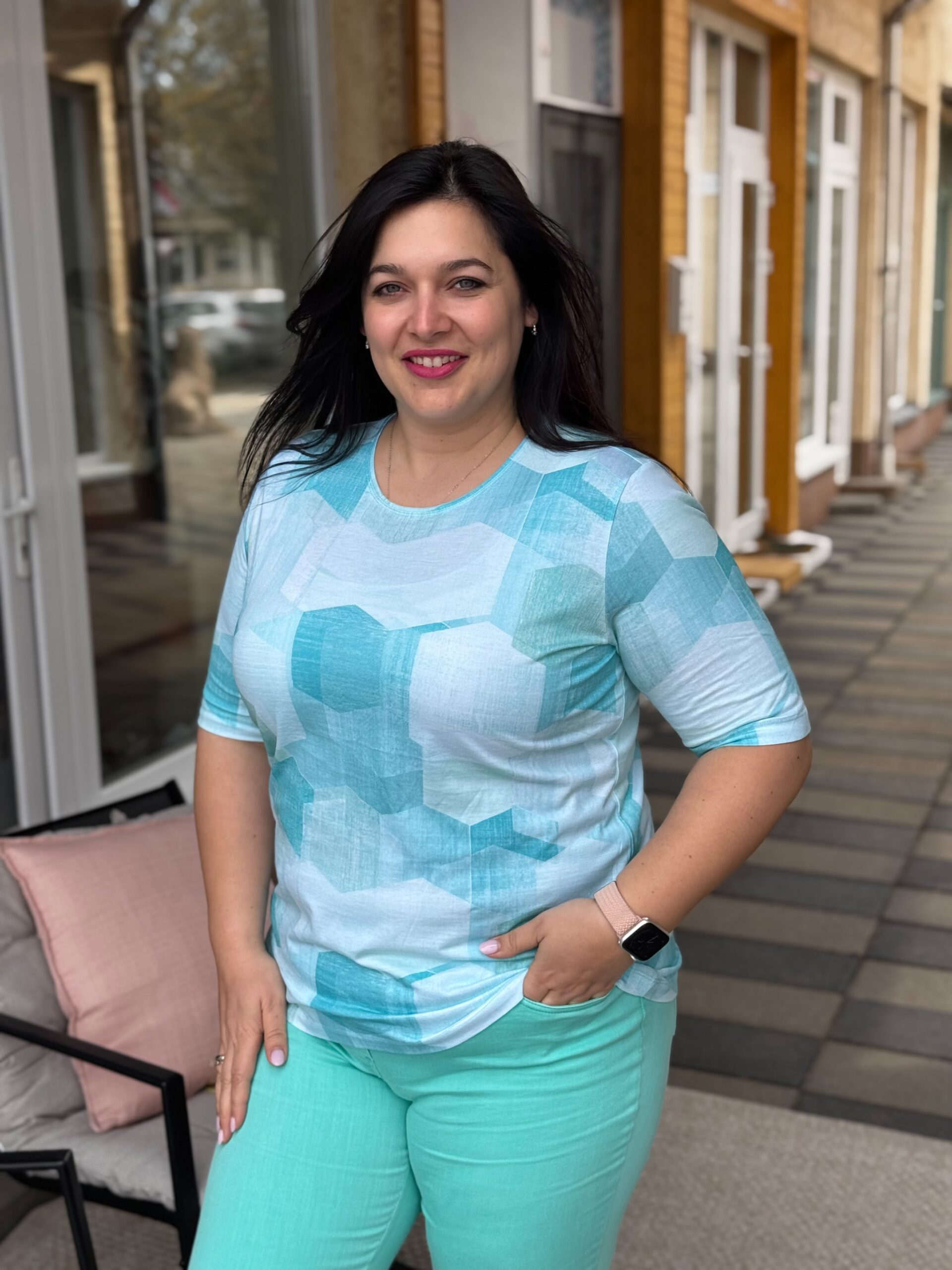 Navigazione mintás rövidujjú felső türkiz - Felső | MyBerill Boutique