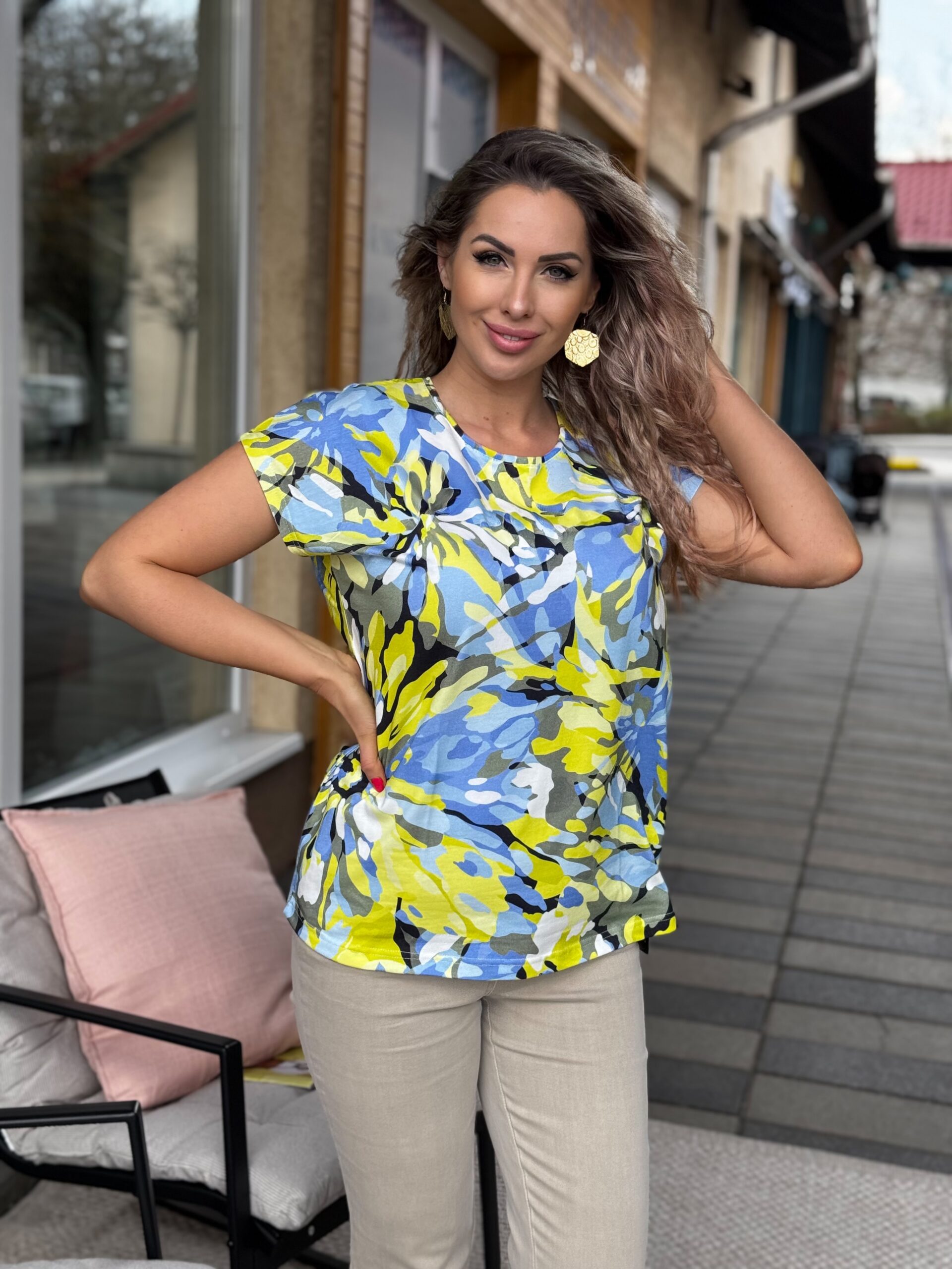 Navigazione kék-lime mintás felső - fehér | MyBerill Boutique