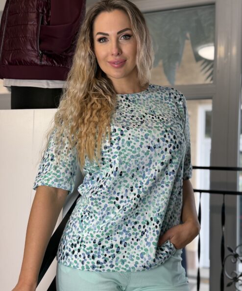 Navigazione menta kék pötty mintás jersey felső