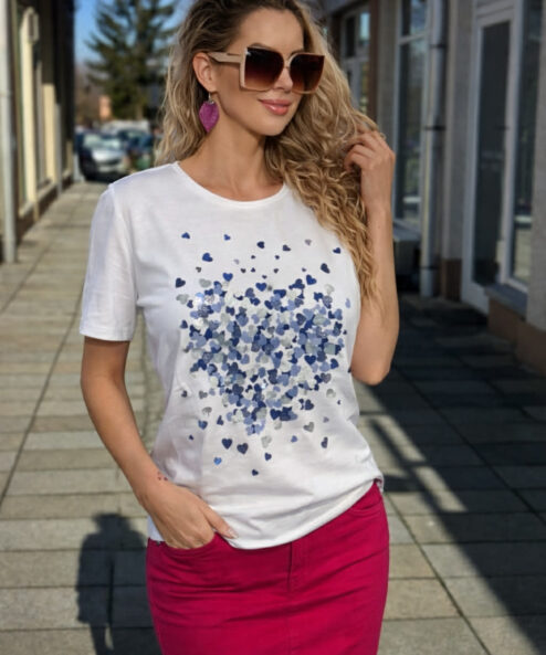 Navigazione szivecske mintás rövid ujjú felső fehér