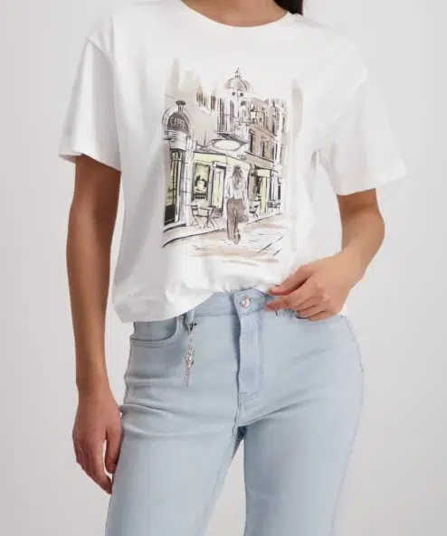 Monari feliratos rövidujjú felső (bézs-sárga)