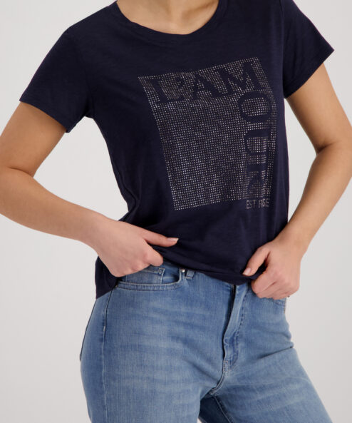 A Monari rövidujjú strasszos felső sötétkék alternatív nézete