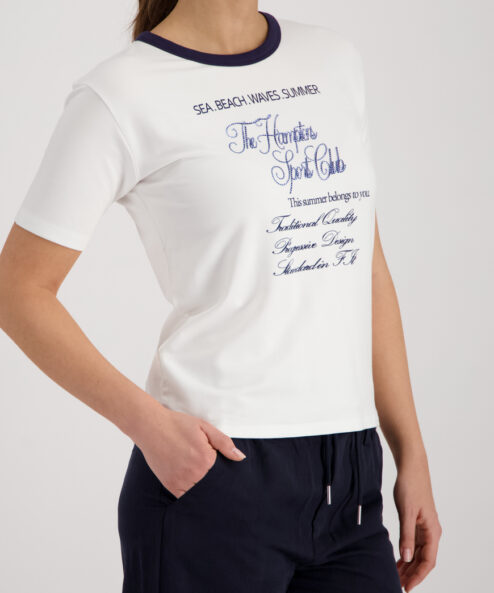 A Monari rövidujjú felső kék feliratos alternatív nézete