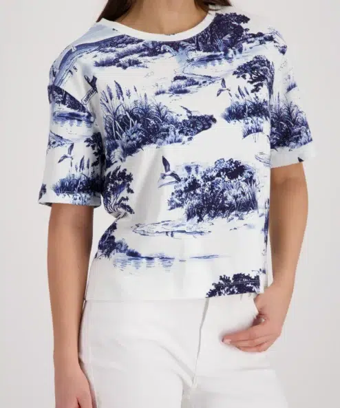 Monari rövidujjú kék mintás felső