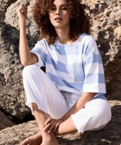 Monari Csíkos és díszítő részletekkel ellátott felső